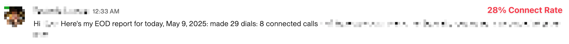 EOD report after OptimalDial — 28% connect rate