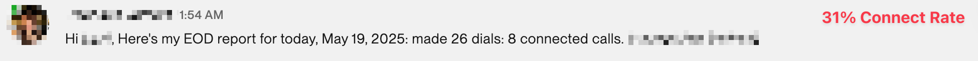 EOD report after OptimalDial — 31% connect rate