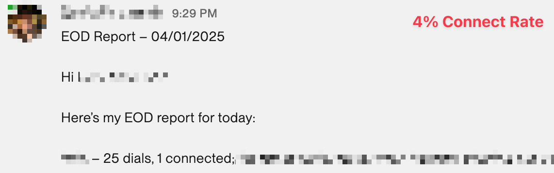 EOD report before OptimalDial — 4% connect rate
