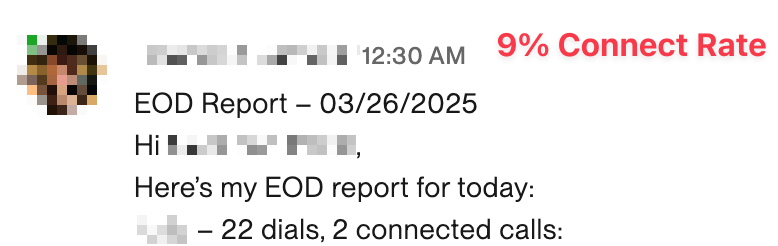 EOD report before OptimalDial — 9% connect rate