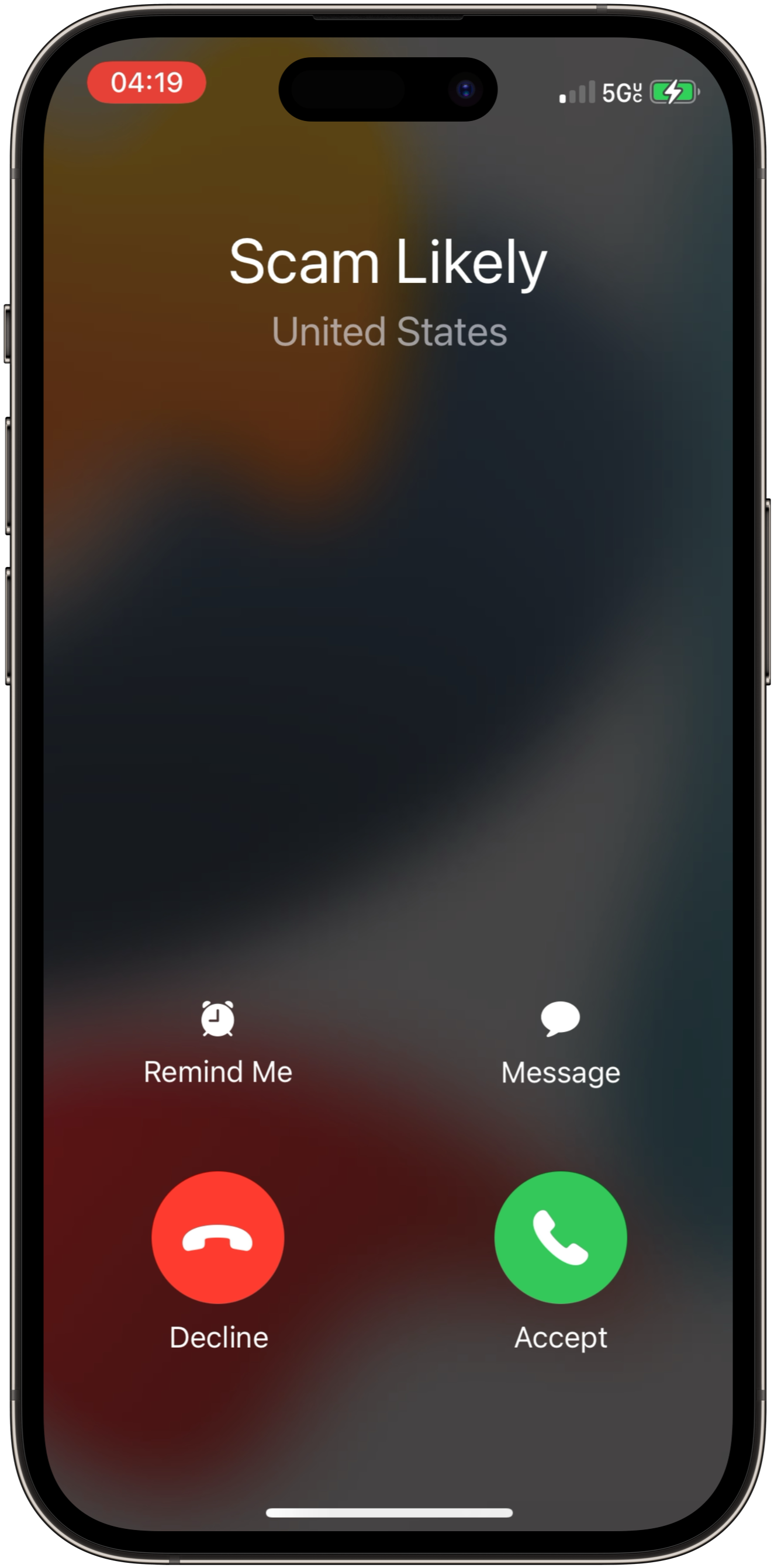 iPhone showing incoming call labeled Scam Likely