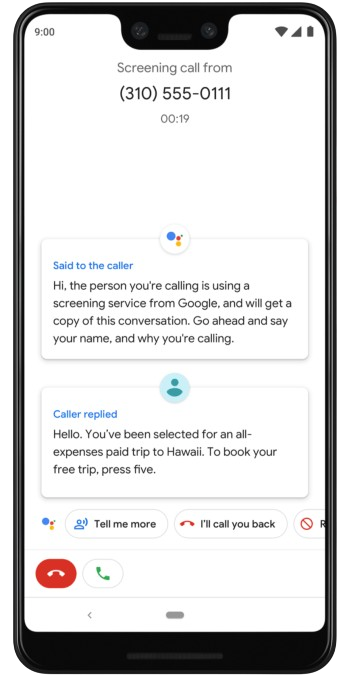Google Call Screening detecting spam caller